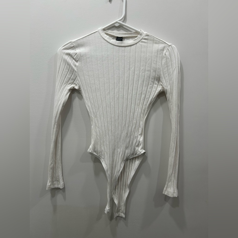 SHEIN White Ribbed Long Sleeve Bodysuit